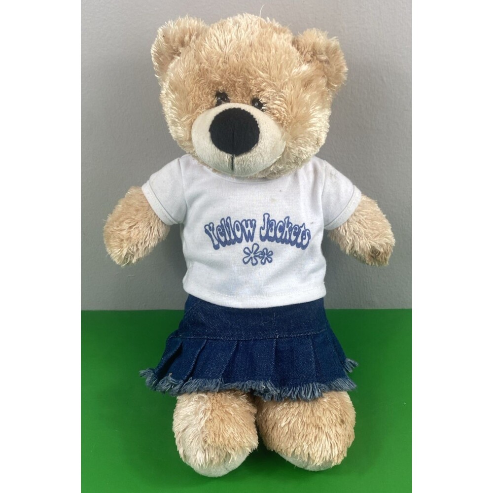 My Town Hero's Teddy Bear Yellow Jackets Cheerleader Jean Skirt Toy Plush Tan